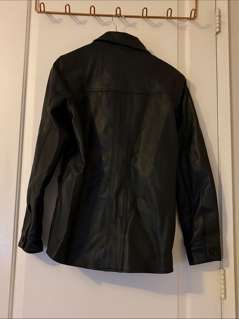 Classic Black Leather Button-Front Jacket - Picture 9 of 9